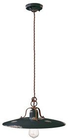 Lampadario Vintage Country Ferro E Ceramica Nero 1 Luce E27