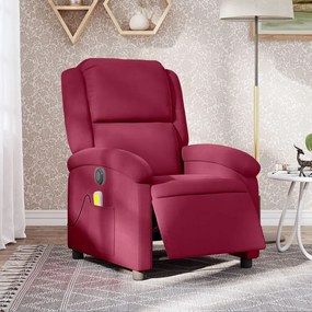 Poltrona Massaggiante Reclinabile Elettrica Rosso Vino Velluto /