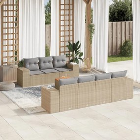 Set divano da giardino 8 pz con cuscini beige in polyrattan