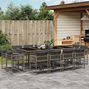 Set da pranzo da giardino 13pz con cuscini grigio in polyrattan