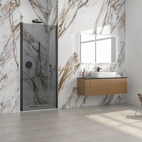 Porta doccia battente 85 cm telaio nero vetro fumé altezza 200h | KS2800NF - KAMALU