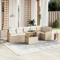 Set Divani da Giardino 7 pz con Cuscini Beige in Polyrattan 3273088