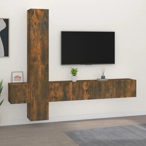 Set Di Mobili Porta Tv 5 Pz Rovere Fumo İn Legno Multistrato /