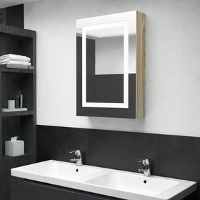 Armadietto bagno con specchio e led rovere 50x13x70 cm