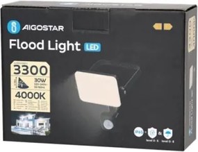 Aigostar - Riflettore LED con sensore LED/30W/230V 4000K IP65 nero