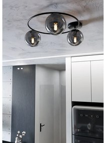 Plafoniera Minimal 3 Luci Perseo In Acciaio Nero E Sfere In Vetro Fumè