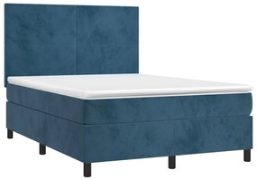 Letto a molle con materasso e led blu scuro 140x200 cm