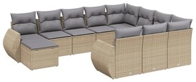 Set divani da giardino 11 pz con cuscini beige in polyrattan