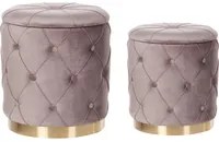 Set di pouf portaoggetti in velluto di poliestere grigio talpa con rivestimento capitonn base dorata design retr