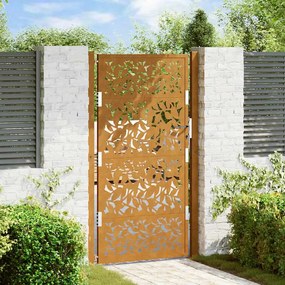 Cancello Da Giardino 105x180 Cm Acciaio Corten Design A Foglia /