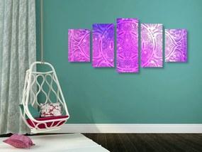 Quadri 5 pezzi – Mandala indiana con sfondo galattico