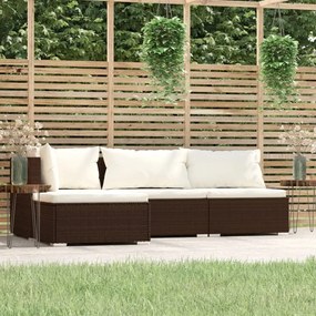 Set Divani da Giardino 4 pz con Cuscini in Polyrattan Marrone