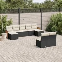 Set Divani da Giardino 9 pz con Cuscini Nero in Polyrattan 3228051