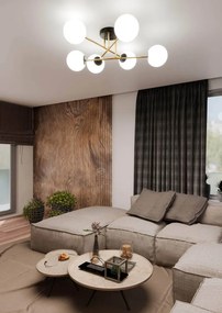 Lampadario Magnum Nero e Oro con 6 Sfere Satinate E14 da soffitto