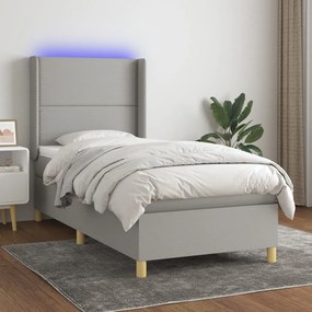 Letto a molle materasso e led grigio chiaro 90x190 cm tessuto