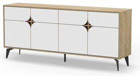 Cassettiera bassa in rovere decorata in bianco e naturale 185x79 cm Nola - Marckeric