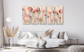 Quadri 5 pezzi – Tulipani rosa antico