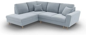 Divano angolare azzurro allungabile e con contenitore (con penisola a sinistra/a L) con rivestimento in velluto Kyoto – Cosmopolitan Design