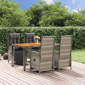 Set Da Pranzo Da Giardino 5 Pz Con Cuscini İn Polyrattan Grigio /