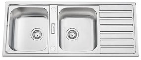 Lavello semincasso 2 vasche con gocciolatoio laterale destro o sinistro RODI Urban 116 inox L 50 x L 116 x P 20 cm argento