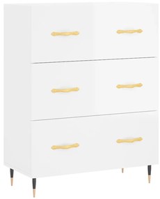 Credenza Bianco Lucido 69,5x34x180 cm in Legno Multistrato