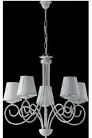 Lampadario Provenzale 5 Luci Ferro Battuto e Paralumi Bianco Shabby Serie Alma