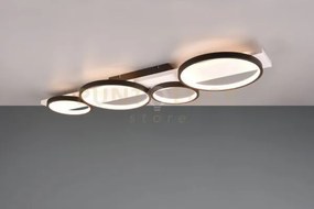 Medera plafoniera 4 cerchi metallo nero base legno bianco con dimme...