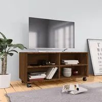 Mobile TV con Ruote Rovere Marrone 90x35x35cm Legno Multistrato 815260