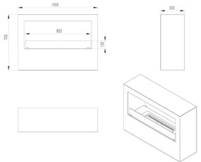 Camino a bioetanolo da terra per interno esterno Giotto S Bianco 100x30x70