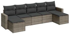 Set Divani da Giardino 7 pz con Cuscini Grigio in Polyrattan