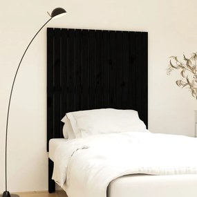Testiera Da Parete Nera 95,5x3x110 Cm İn Legno Massello Di Pino /