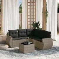 Set Divano da Giardino 6 pz con Cuscini Grigio in Polyrattan 3221359