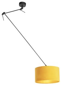 Lampada a sospensione nera con paralume in velluto ocra con oro 35 cm - Blitz