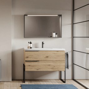 Mobile Bagno a Terra 100 Cm Due Cassetti Specchio Quadrante Con Barra Led 100x70 Cm Savini "Febe 2"