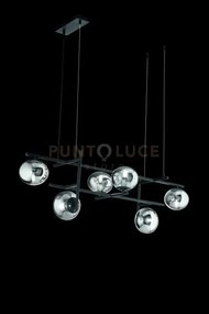 Sospensione jewel 6 luci nero vetrofume' attacco e14 vetro d.15cm l...