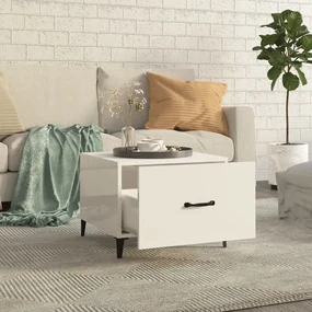 Tavolini salotto gambe in metallo 2 pz bianco lucido 50x50x40cm