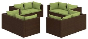 Set Divani da Giardino 8 pz con Cuscini in Polyrattan Marrone