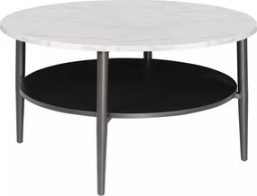 Tavolino rotondo Ella A bianco effetto marmo / nero opaco – Ø80 cm