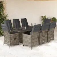 Set Bistr da Giardino 9 pz con Cuscini in Polyrattan Grigio 3276900