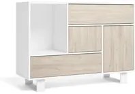 Credenza per sala da pranzo 120x40x86cm Buffet 1 porta, 3 cassetti colore bianco e colore porta e cassetti Rovere