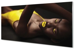Quadro acrilico Labbra gialle della donna 100x50 cm