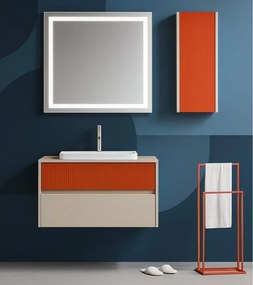 Mobile da bagno sospeso sotto lavabo Niwa 2 cassetti L 89.5 x H 50 x P 45.5 cm sabbia e paprika cannettato