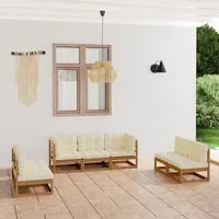 Set Divani da Giardino 7 pz con Cuscini Legno Massello di Pino 3076472