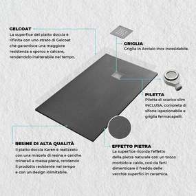 Piatto doccia 70x100 filo pavimento Karen in resina ardesia