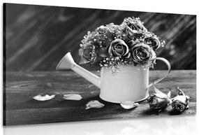 Quadro su tela – Rose in annaffiatoio in bianco e nero