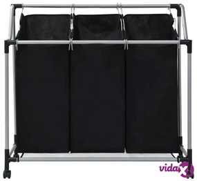 vidaXL Portabiancheria con 3 Sacchi in Acciaio Nero