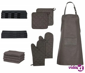 vidaXL Set Strofinacci 15 pz con Guanti da Forno e Presine Cotone Nero