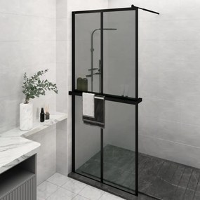Parete Doccia Con Mensola Nera 100x195 Cm Vetro Esg E Alluminio /