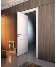 Porta interna rototraslante Como25 in legno di abete laccato colore bianco, L 60 x H 210 cm, apertura a sinistra