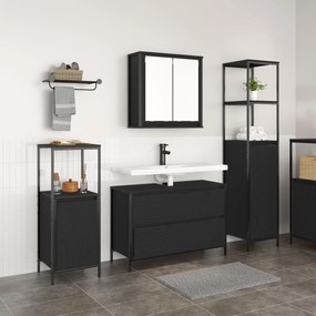 Set di mobili da bagno 3 pezzi in rovere nero in legno ingegnerizzato